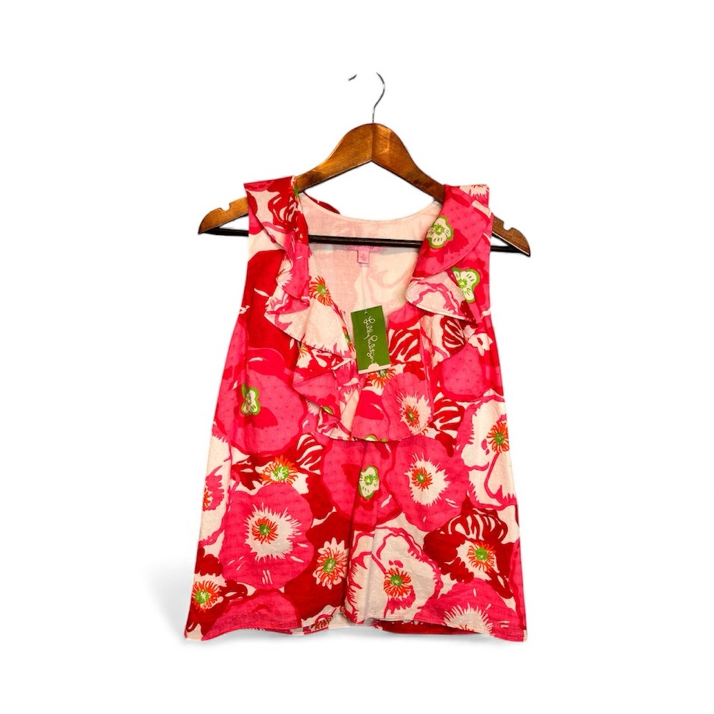 Lilly Pulitzer Karen Top – Hotty Pink Cherry Begonias 🌺 (Size S)